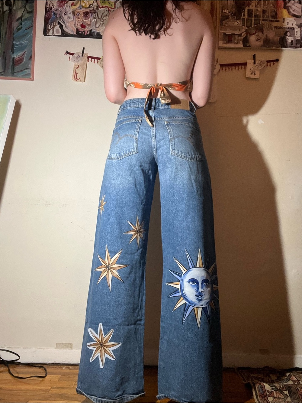 Mystical sun and moon print wide leg denim - Picture 2 of 3